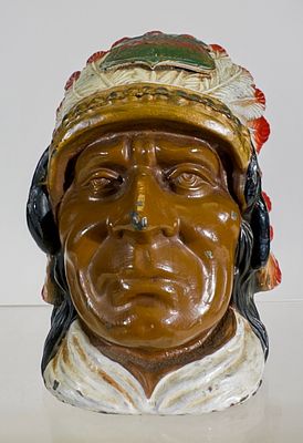 Heavy Spelter Indian Chief Bust - Souvenir for Napanoch, NY. Japanese 1930's. 3 1/2" Tall x 2 
