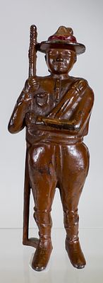 Boy Scout - Painted - Cast Iron Still Bank. Hubley MFG Company. Lancaster PA. 1915. 5 3/4" Tall 