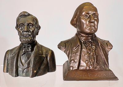 Washington and Lincoln Bust Banks KLT. American 1930's - 5"T - Tom Kellogg Collection Condition: Fine