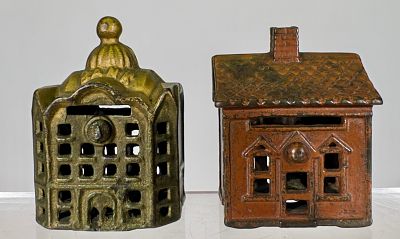 Domed Mosque Small / One Story House Banks - Cast Iron. American 1910/1920's - 3" T - Tom 