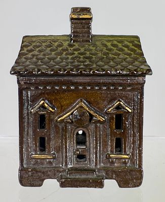 One Story House Bank - Japanned Version. Grey Iron Casting Co. - Pennsylvania, 1895 - 3 1/4"T - 