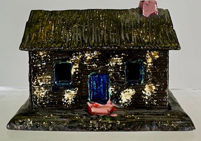 Log Cabin - Chimney Right Match Safe. Kyser and Rex Co. - Philadelphia 1880's - 2 3/4"T - Tom 