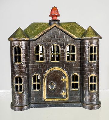 Villa / Prison Cast Iron Bank. Kyser and Rex Co. - Philadelphia, 1890 - 5 3/4"T - Tom Kellogg 