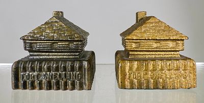 Two Fort Shelling Paperweights. American 1930 - 2 1/8"T Condition: Very Fine - one lacks its 