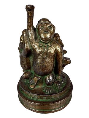 Jewel T - Three Monkey Motif Advertising Paperweight - Lead. American - 1939. 3 3/4" Tall x 2 
