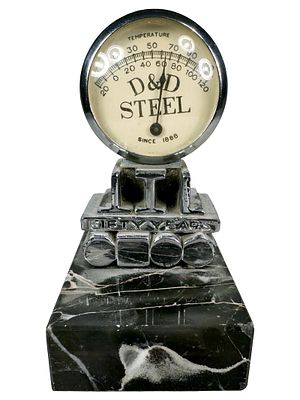 D&D Steel Advertising Paperweight & Thermometer. Lead, Glass &amp; Marble Base. American - Dated 