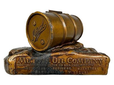 Mutual Oil Company - Advertising Paperweight - Lead. Kansas City, Mi. - Circa 1930's. 3 1/4" 
