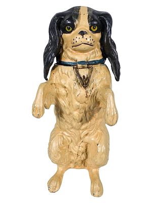 Japanese Spaniel Spelter Bank. German - 1930 - 4 1/4" Tall. The Peirce Collection. Condition: 