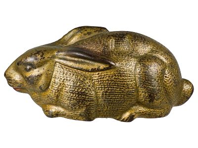 Rabbit Laying Down - Iron Bank. American - 1920 - 2 1/4" Tall. The Clayton Luther Collection. 