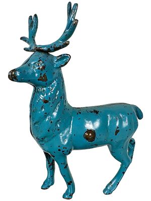 Blue Painted Small Stag - Iron Bank. By A. C. Williams Company. Ravenna, Oh. - 1920 - 5 3/4" 
