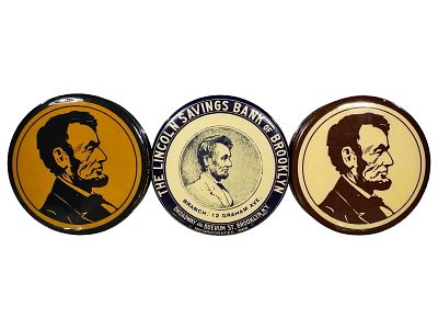 Three Celluloid Pocket Dime Banks. Abraham Lincoln Images. American - 1920's - 2 1/2" Circular. 