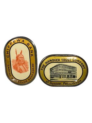 Two Ovoid Celluloid Dime Banks. American - 1920's - 3 1/8" Tall. The Peirce Collection. 