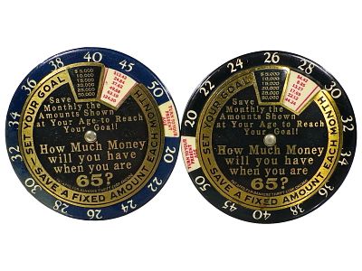 Two Celluloid Pocket Dime Banks. American - 1920's - 2 1/2" Circular. The Peirce Collection. 