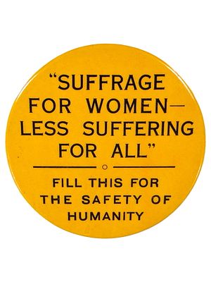 Suffrage for Women - Celluloid Pocket Dime Bank. American - 1910's - 2" Circular. The Peirce 