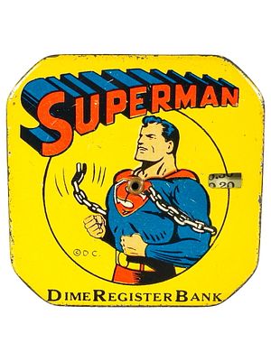 Superman - Pocket Dime Register Bank - Version with Flesh Face. American - 1940's - 2 1/2" 