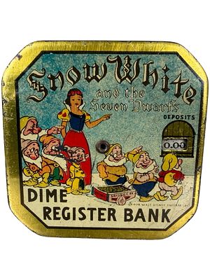 Snow White - Pocket Dime Register Bank - White Letters Version - Scarce. By Walt Disney 