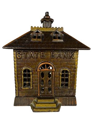 Very Rare Size State Bank. Attributed to Shimer Toy Company. Toledo, Ohio - Late 1890's - 6 7/8" 