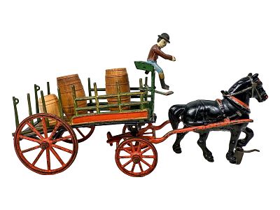 Green & Red One Horse Dray - Cast Iron Toy. By the Pratt &amp; Letchworth Company. Buffalo, NY - 