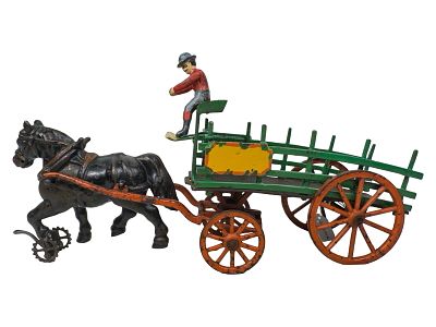 Rare One Horse Dray with a Powerful Workhorse - Cast Iron Toy. Made by Welker and Crosby 