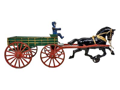 Small Green Dray Wagon - Cast Iron Toy. Sheet Tin and Cast Iron. By the Hubley Mfg. Company. 