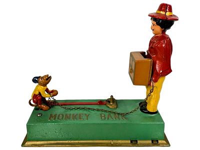Monkey Bank - Conventional Green Base. By the Hubley Mfg. Company. Lancaster, Pa. - Circa 1930. 