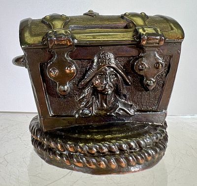 Lead Treasure Chest Bank. American 1940's - 3 1/2"L Condition: Excellent Plus