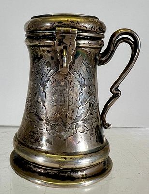Sterling Silver Tankard Bank. European 1910 - 3"T Condition: Excellent - with the initials “MS"