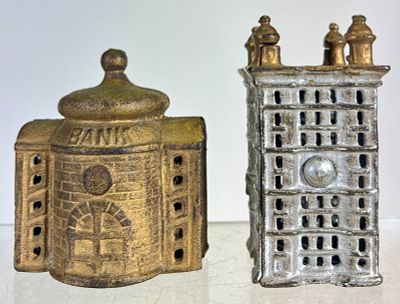 Two Cast Iron Building Bank. American 1920 - 3 1/2"T Condition: Fine / Excellent