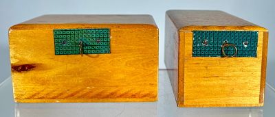 Two Wooden Trick Savings Banks. American 1900 - 4" Wide - The Peirce Collection Condition: 