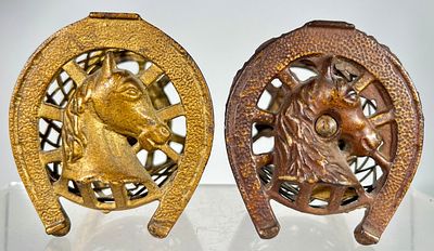 Two Horseshoe with Wire Mesh Still Banks. Arcade Mfg. Co. - Freeport, IL. 1915 - 3"T Condition: 