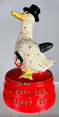 Save for Rainy Day Duck. Hubley Mfg. Co. - Lancaster, PA. 1930 - 5 1/2"T Condition: Very Fine