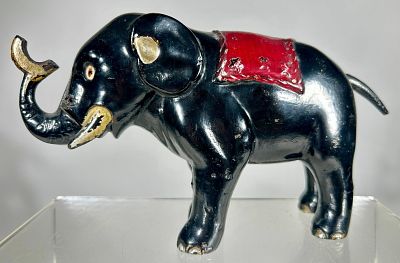 Elephant with Three Stars Cast Iron Mechanical Bank - Scarce Maroon Blanket. Unknown Maker - 