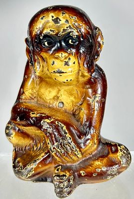 Seated Monkey Cast Iron Doorstop. Hubley Mfg. Co. - Lancaster, PA. 1930 - 7"T x 5 1/2"W 