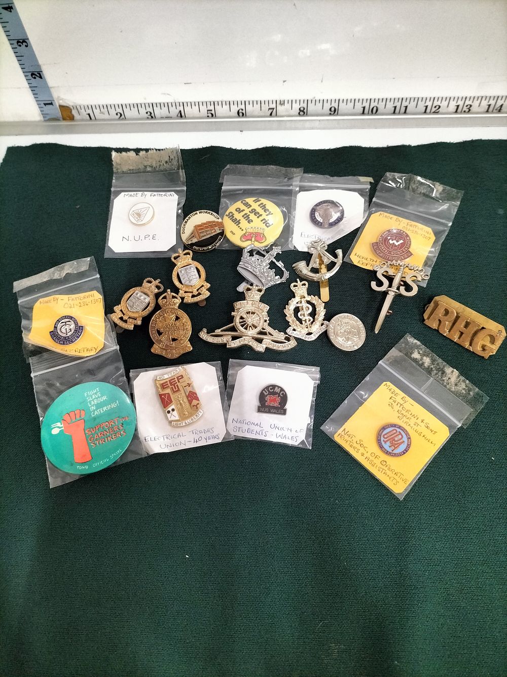 Lot 171 – Fattorini & Sons and Others, Collection of Trade Union, Military, and Political Pins and Badges, Enamel, Brass, and Celluloid, c. 1960s-1980s