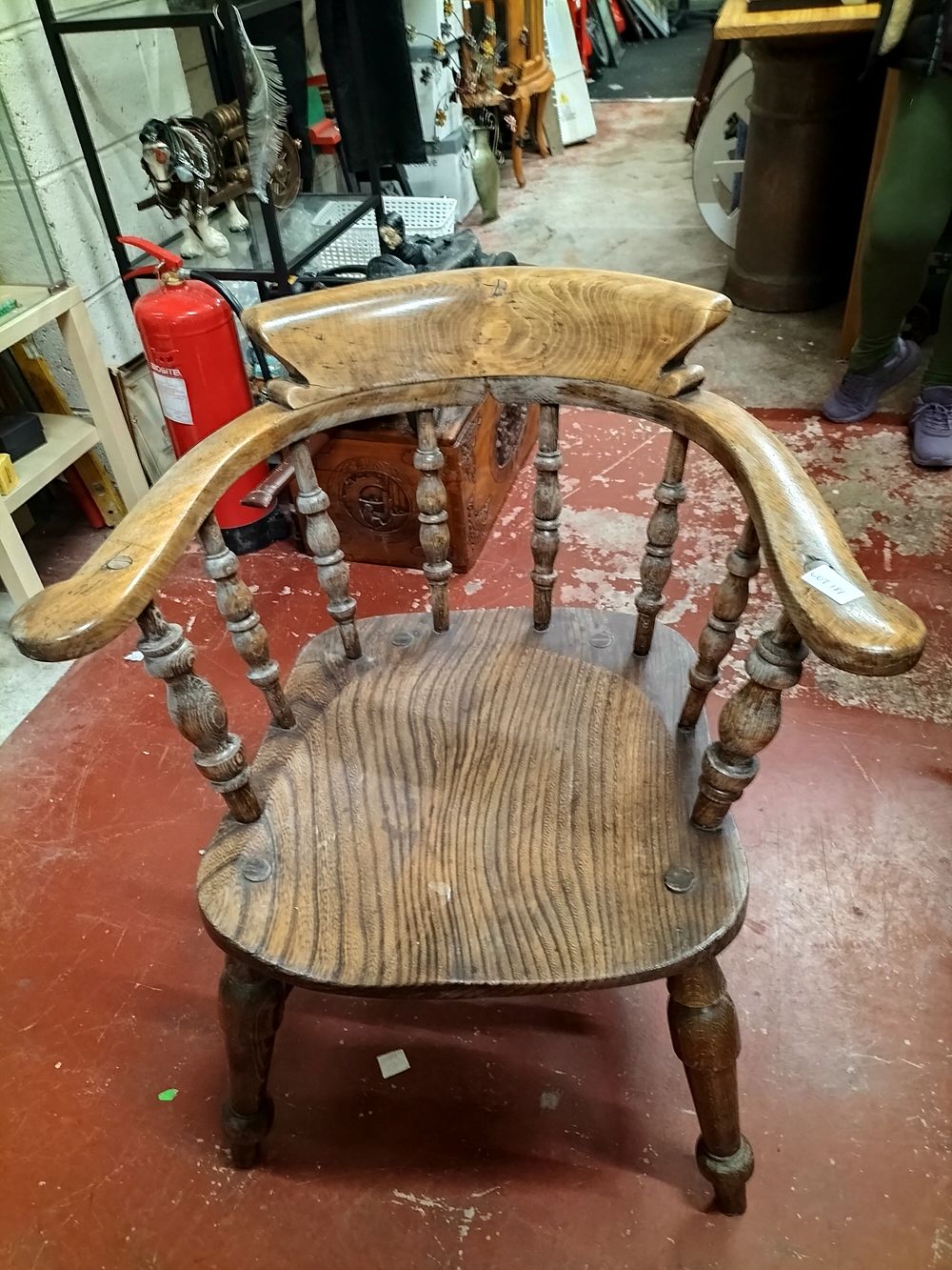 Lot 181 – Antique English Elm and Beech Smoker’s Bow Windsor Captain’s Chair