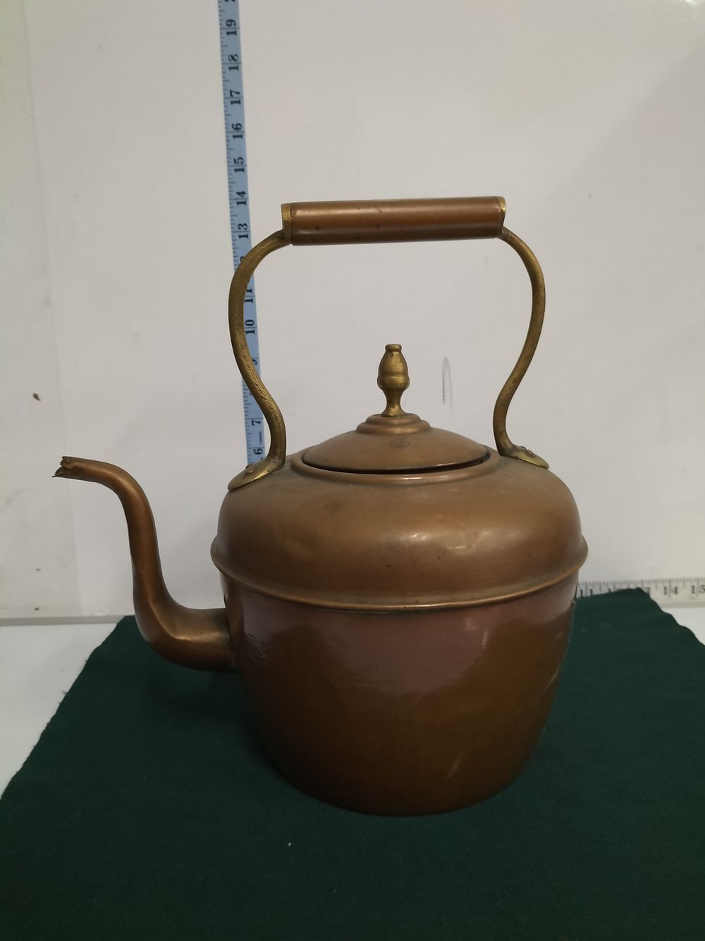 Lot 184 – Middle Eastern Copper and Brass Gooseneck Tea Kettle with Arabic Maker Mark