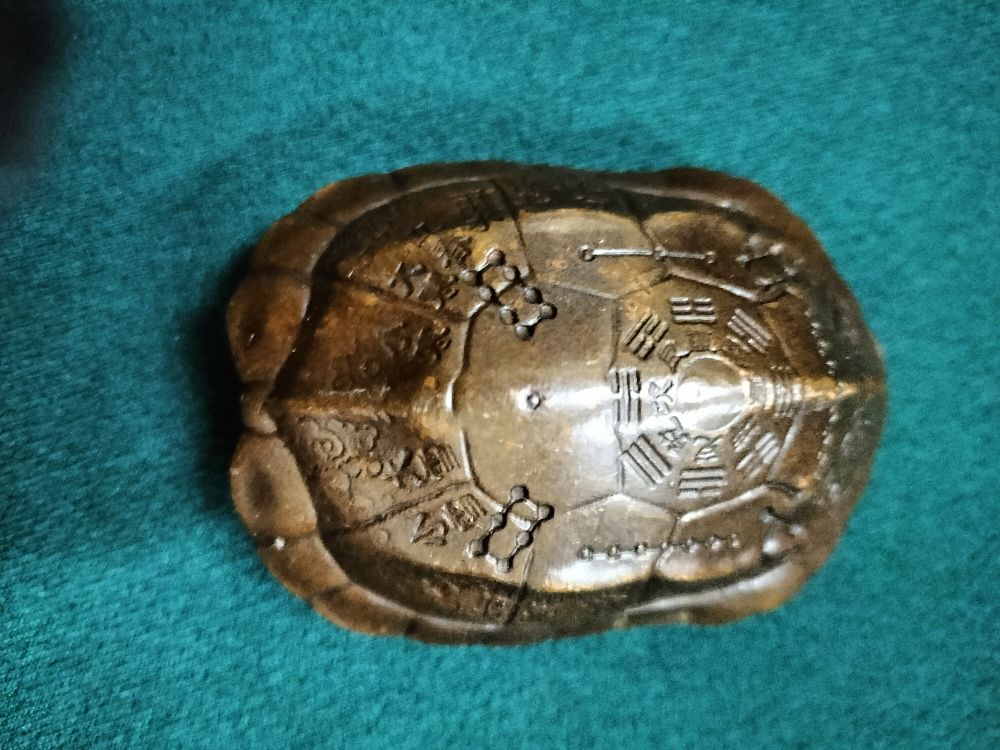 Lot 196 – Chinese Style Cast Bronze Divination Tortoise Shell, 20th Century, with I Ching Trigrams