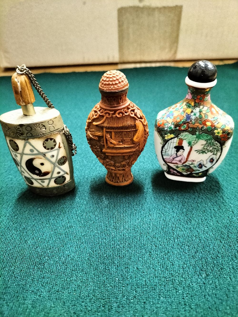 Lot 208 – 20th Century, Mixed Materials, A Group of Three  Snuff, Perfume Bottles