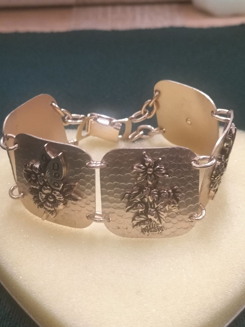 Lot 237 – Vintage Yellow-Metal Hammered Panel Bracelet with Applied Nature Motifs