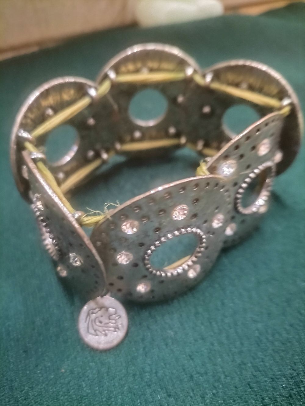 Lot 239 – Silver-tone Costume Stretch Bracelet with Stylised Lion Logo and Colourless Crystals