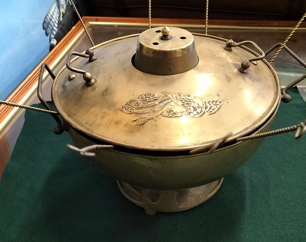 Lot 163 – Korean Brass Hot Pot with Lid and Strainers