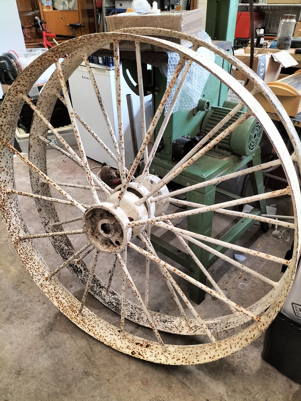 Lot 203 – A Pair of Vintage White Painted Metal Spoked Wheels