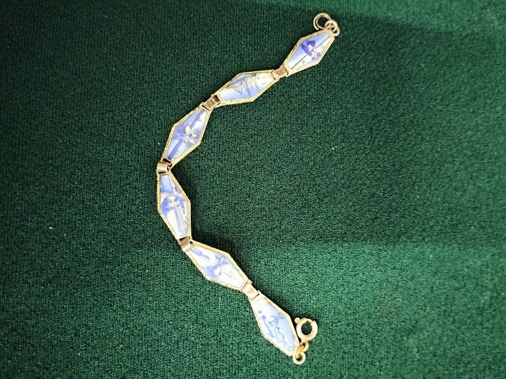 Lot 242 – Silver Toned Link Bracelet with Six Ceramic Windmill Panels