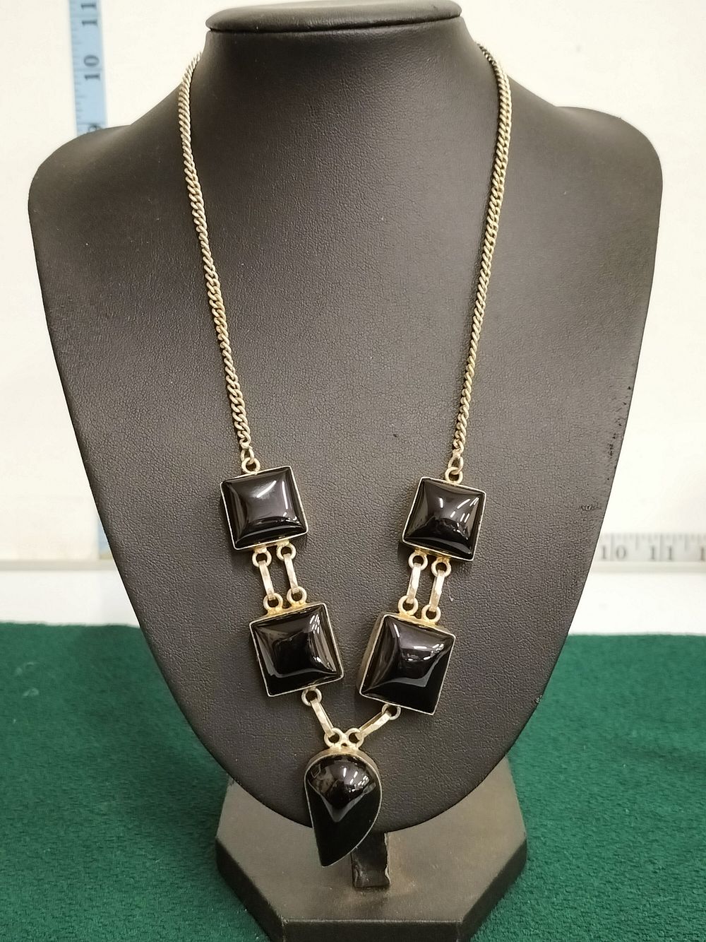 Lot 243 – Sterling Silver and Black Onyx Cabochon Necklace