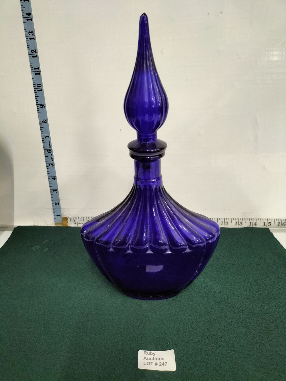 Lot 247 – Cobalt Blue Ribbed Glass Decanter with Stopper