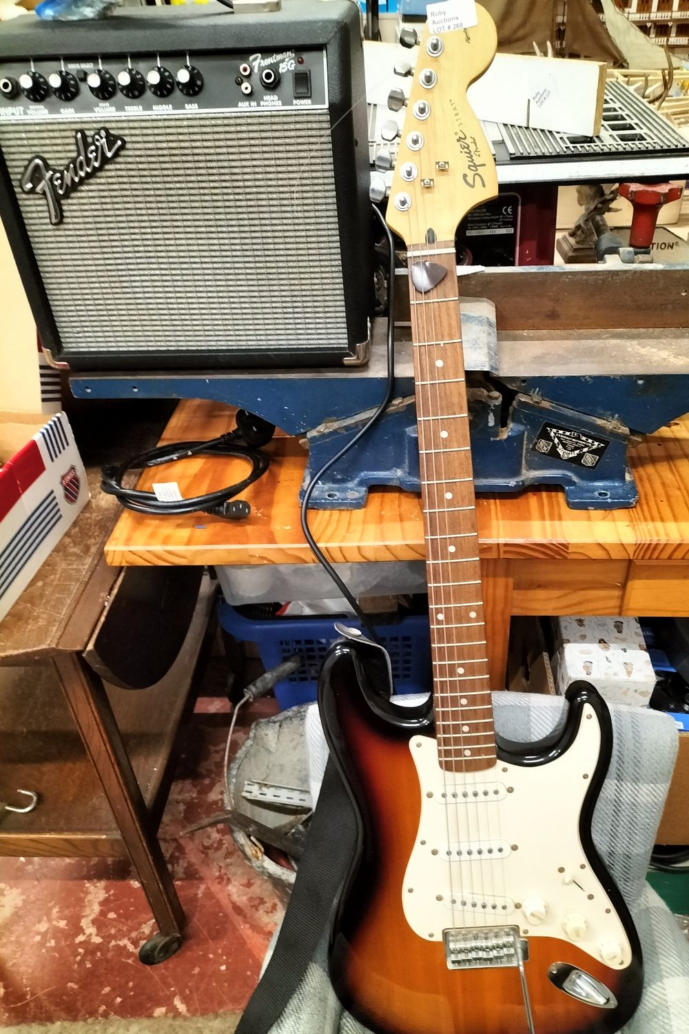 Lot 268 – Fender Strat Squire Electric Guitar With Fender Amp