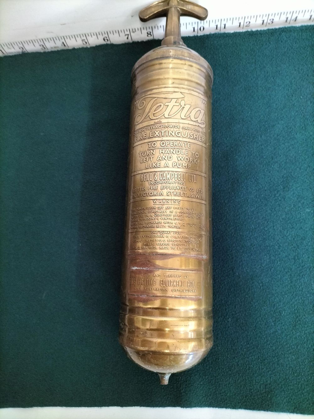 Lot 178 – A 1956 Brass Tetra Hand-Pump Fire Extinguisher by Read and Campbell Ltd