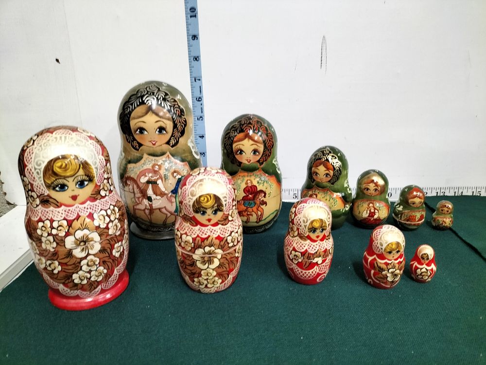 Lot 285 – Two Sets of Russian Hand-Painted Wooden Matryoshka Nesting Dolls