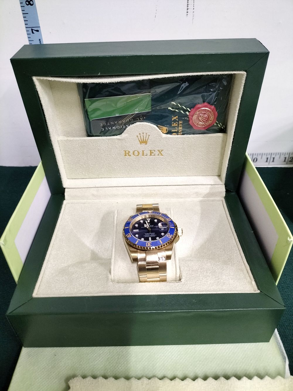 Lot 290 – Super Clone Rolex Submariner Date 126618LB 18 Carat Yellow Gold Wristwatch with Blue Dial and Bezel