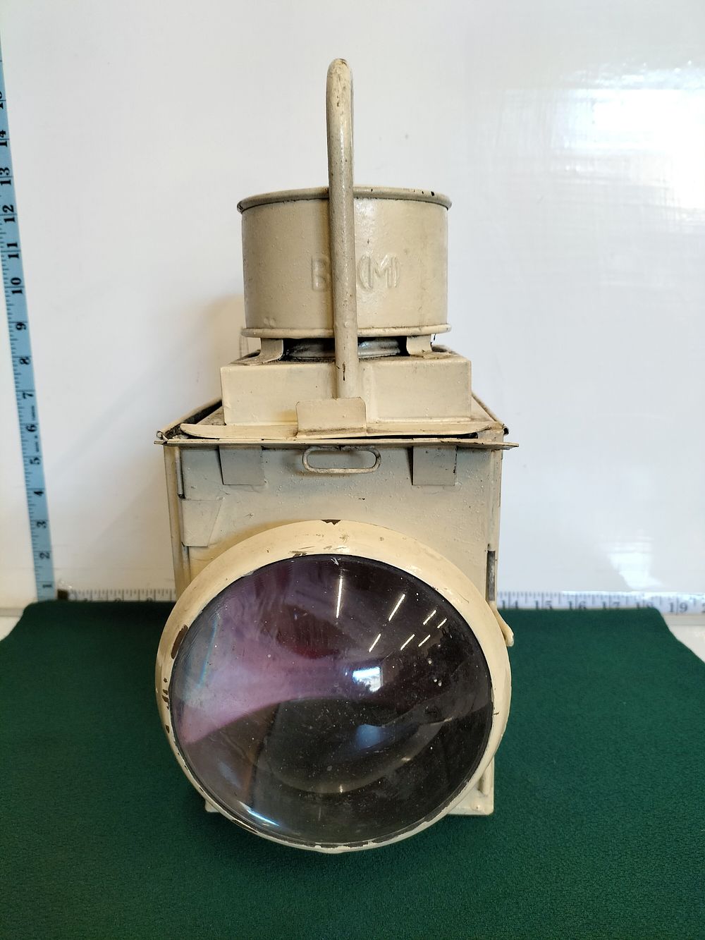 Lot 112 – A British Railways White Painted Railway Tail Lamp with Bullnose Lens Complete with Burner